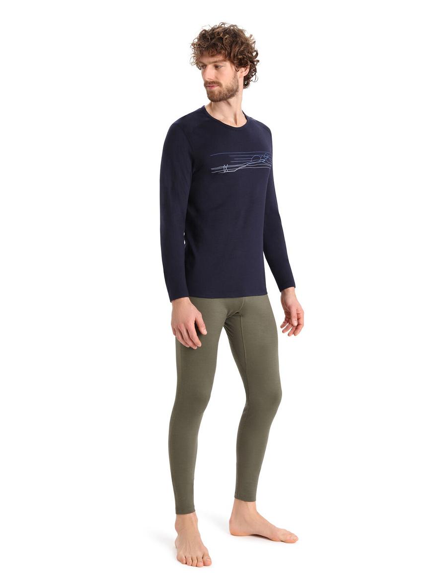 Icebreaker Merino 200 Oasis Long Sleeve Crewe Ski Stripes Férfi Base Layers Sötétkék | HU 1366WNBY